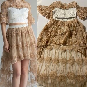 Reverence custom solo dance costume 2 piece blush white rhinestoned MC child